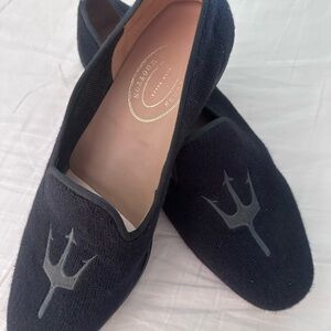 Stubbs & Wootton Black Loafers with Gray Trident Design